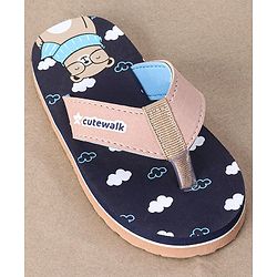 Cute Walk by Babyhug Flip Flops Teddy Print - Blue