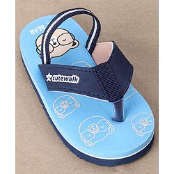 Cute Walk by Babyhug Flip Flops With Back Strap Bear Print - Blue
