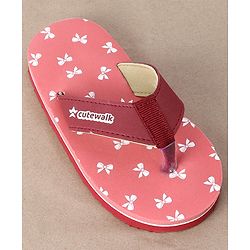 Cute Walk by Babyhug Slip On Flip Flops Bow Print - Pink