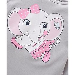 Babyhug Cotton Full Sleeves Night Suit Elephant & Dot Print- Grey Pink