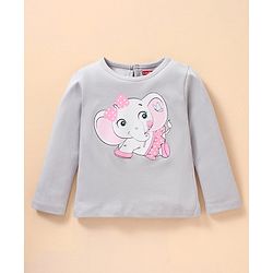 Babyhug Cotton Full Sleeves Night Suit Elephant & Dot Print- Grey Pink