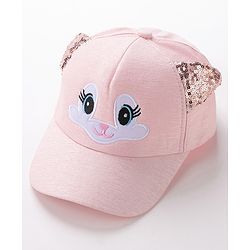 Babyhug Baseball Cap Ear Applique & Kitty Embroidery Pink- Cap Circumference 51 cm