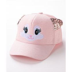 Babyhug Baseball Cap Ear Applique & Kitty Embroidery Pink- Cap Circumference 51 cm