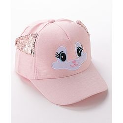 Babyhug Baseball Cap Ear Applique & Kitty Embroidery Pink- Cap Circumference 51 cm