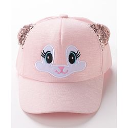 Babyhug Baseball Cap Ear Applique & Kitty Embroidery Pink- Cap Circumference 51 cm