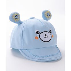 Babyhug Teddy Embroidered Baseball Cap Blue - Circumference 46 cm