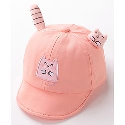 Babyhug Baseball Cap Kitty Embroidery & Applique Orange- Cap Circumference 46 cm