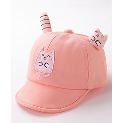 Babyhug Baseball Cap Kitty Embroidery & Applique Orange- Cap Circumference 46 cm