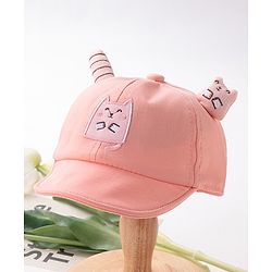 Babyhug Baseball Cap Kitty Embroidery & Applique Orange- Cap Circumference 46 cm