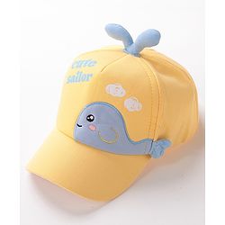 Babyhug Whale Embroidery With Text Print Cap - Yellow