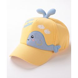 Babyhug Whale Embroidery With Text Print Cap - Yellow
