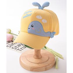 Babyhug Whale Embroidery With Text Print Cap - Yellow