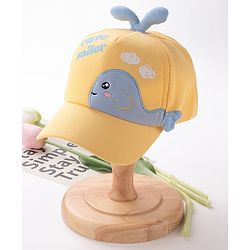 Babyhug Whale Embroidery With Text Print Cap - Yellow