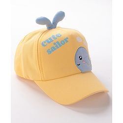 Babyhug Whale Embroidery With Text Print Cap - Yellow
