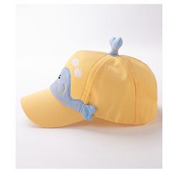 Babyhug Whale Embroidery With Text Print Cap - Yellow