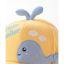 Babyhug Whale Embroidery With Text Print Cap - Yellow