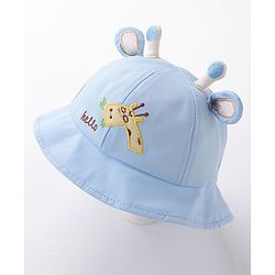 Babyhug Hello Giraffe Embroidered Bucket Hat Blue - Diameter 17 cm