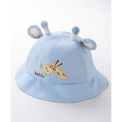 Babyhug Hello Giraffe Embroidered Bucket Hat Blue - Diameter 17 cm