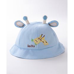 Babyhug Hello Giraffe Embroidered Bucket Hat Blue - Diameter 17 cm