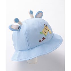Babyhug Hello Giraffe Embroidered Bucket Hat Blue - Diameter 17 cm