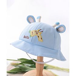 Babyhug Hello Giraffe Embroidered Bucket Hat Blue - Diameter 17 cm