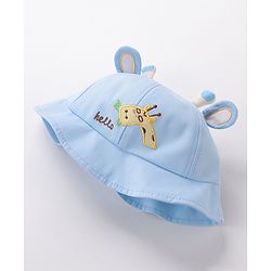 Babyhug Hello Giraffe Embroidered Bucket Hat Blue - Diameter 17 cm