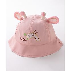 Babyhug Hello Giraffe Embroidered Bucket Hat Pink - Diameter 17 cm