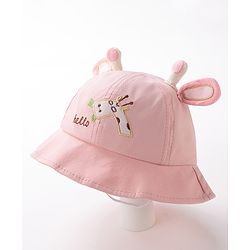 Babyhug Hello Giraffe Embroidered Bucket Hat Pink - Diameter 17 cm