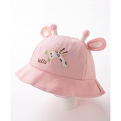 Babyhug Hello Giraffe Embroidered Bucket Hat Pink - Diameter 17 cm