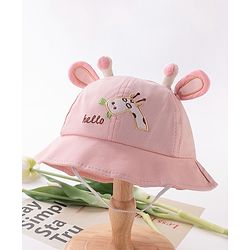 Babyhug Hello Giraffe Embroidered Bucket Hat Pink - Diameter 17 cm