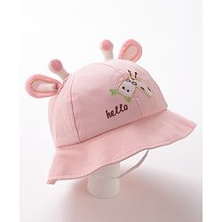 Babyhug Hello Giraffe Embroidered Bucket Hat Pink - Diameter 17 cm