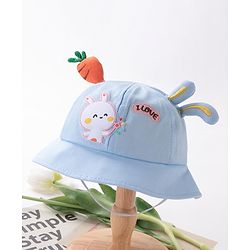 Babyhug Bucket Hat Bunny Design Blue - Diameter 17 cm