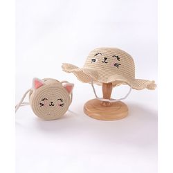 Babyhug Straw Hat With Bow & Purse - Brown & Pink