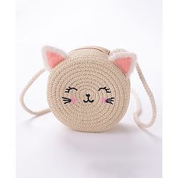 Babyhug Straw Hat With Bow & Purse - Brown & Pink