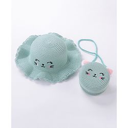 Babyhug Straw Hat With Bow & Purse - Brown & Pink