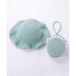 Babyhug Straw Hat With Bow & Purse - Blue & Pink