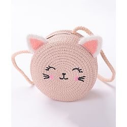 Babyhug Straw Hat With Bow & Purse - Brown & Pink