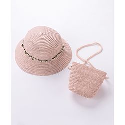 Babyhug Straw Hat With Flower & Purse - Pink