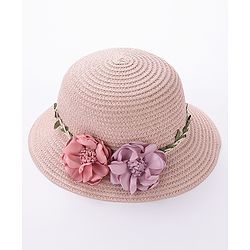 Babyhug Straw Hat With Flower & Purse - Pink