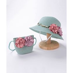Babyhug Straw Hat With Flower & Purse - Blue