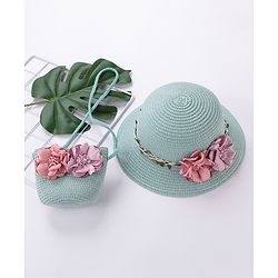 Babyhug Straw Hat With Flower & Purse - Blue