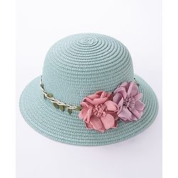 Babyhug Straw Hat With Flower & Purse - Blue