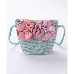 Babyhug Straw Hat With Flower & Purse - Blue