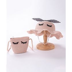 Babyhug Straw Hat With Bow & Purse - Brown