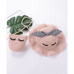 Babyhug Straw Hat With Bow & Purse - Brown