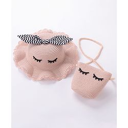 Babyhug Straw Hat With Bow & Purse - Brown