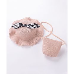Babyhug Straw Hat With Bow & Purse - Brown