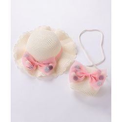 Babyhug Straw Hat With Bow & Purse - Cream