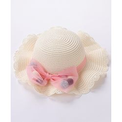 Babyhug Straw Hat With Bow & Purse - Cream