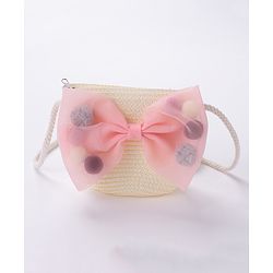 Babyhug Straw Hat With Bow & Purse - Cream
